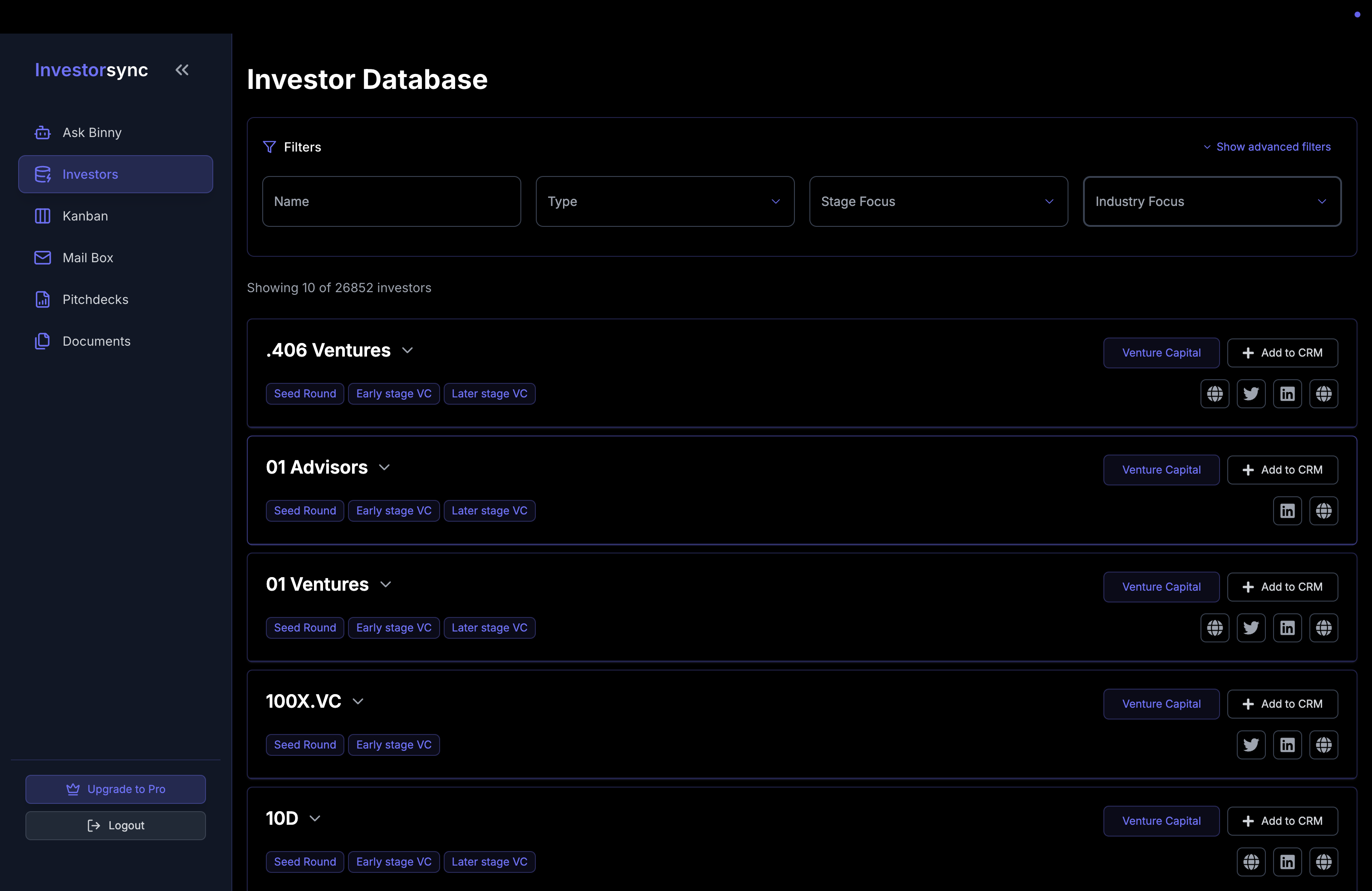 Investors Dashboard